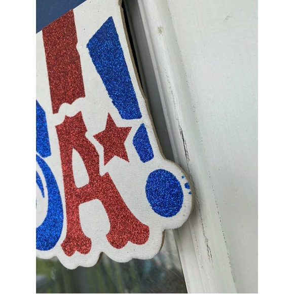 13” I Love The USA Heart My Country Stars Red White Blue Door Patriotic Sign - Picture 5 of 5